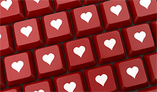 A red keyboard with only hearts as the key options.