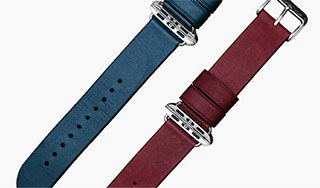 Monowear's blue and red leather watch bands.