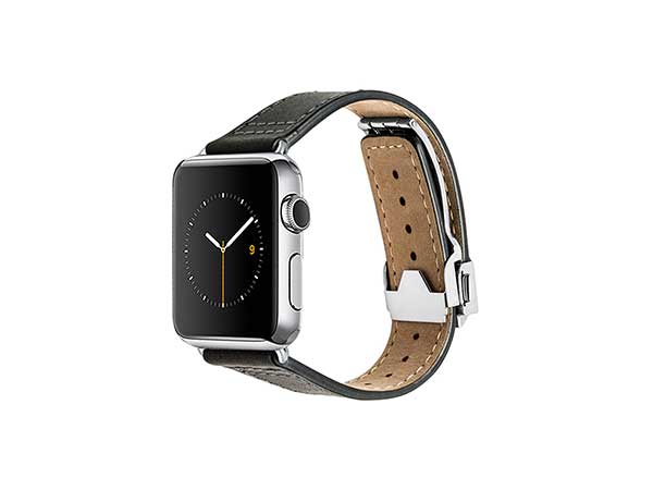Monowear black leather deployant band - Apple Watch